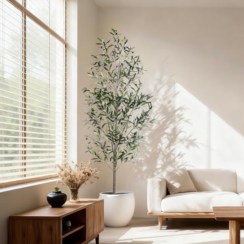 Jocoevol Olive Tree, 6FT Artificial Indoor Tall Faux Olive Trees w/Planter & Natural Wood Trunk and Lifelike Fruits, Fake Olive Artificial Tree for Home Office Decor - size: 6ft