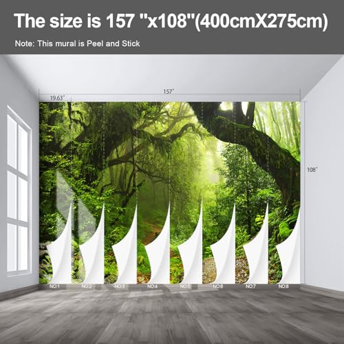 Forest Landscape Large wall murals Woodland Tree Peel and Stick self Adhesive Wallpaper for Bedroom Living Room - 108"x157" - color: F02, size: 108"x157"