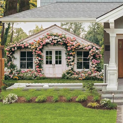6X4ft Flower Backdrop Floral Retro House Photography Backdrops Rustic Garden Style Decoration Wedding Portrait Background Studio Photo Booth Props - color: Multi2, size: 6X4ft