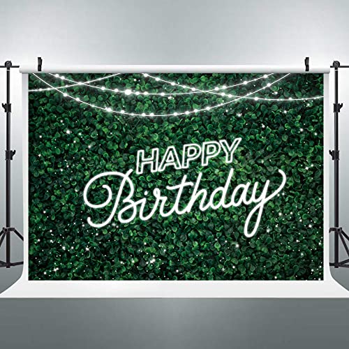 Riyidecor Green Leaves Happy Birthday Backdrop Jungle Safari Party Decorations Nature Green Rustic Lawn Leaves 7Wx5H Feet Photography Background Birthday Photo Studio Shoot - color: D-Green Birthday(White Light), size: 7Wx5H