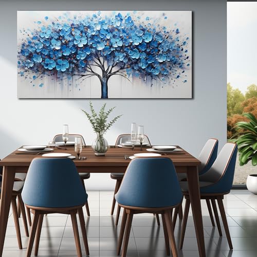 Blue Tree Wall Art for Office Large Picture for Living Room Bedroom Dining Room Decor Ready to Hang 29 x 58 Inch - color: Blue, size: 58"L x 29"W