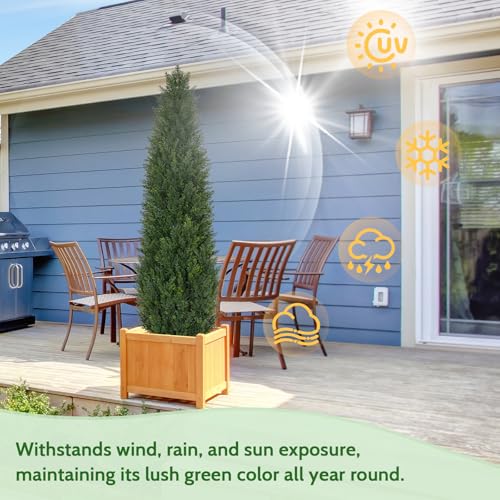 Artificial Cedar Topiary Trees, 5FT UV Resistant Topiary Trees Artificial Outdoors, Realistic Pre-Potted Faux Cypress Plants for Outdoor Porch, Home Entryway, and Garden Decor, Set of 2 - size: 5FT (59inch)