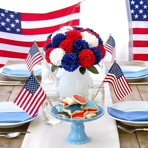 SITUMEIZI 12 Pcs Artificial Chrysanthemums Flowers Patriotic Red White Blue Fake Mums Silk 4th of July Decorations Memorial Day Table Centerpiece Floral Arrangement for Home Kitchen Wedding - color: Red/Blue/White, size: 12 Pieces