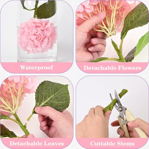 Artflower 4Pcs Real Touch Hydrangea Artificial Flowers, 22.5'' White & Pink Full Latex Faux Hydrangea Flowers for Home Floral Arrangements Wedding Bouquets Kitchen Table Centerpiece Decorations - color: White & Pink, size: 4 Pcs