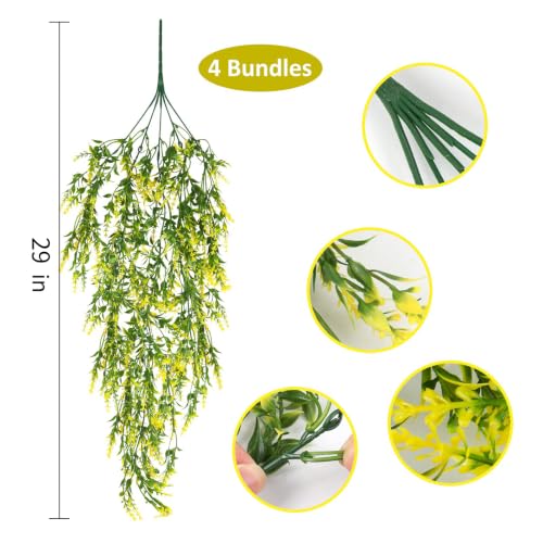 RECUTMS Artificial Hanging Lavender Plants, 4Packs 30 Inches, Yellow Ivy | UV Resistant,Plastic, Trailing Greenery Garland for Home Room Garden Wedding Front Porch Patio Farmhouse Indoor Outdoor Decor - color: Yellow