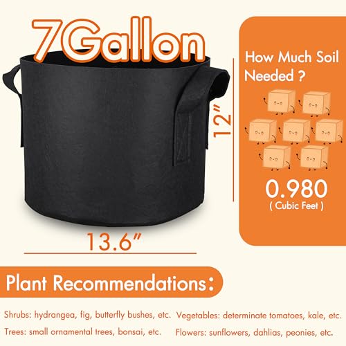 Gardzen 6-Pack 7 Gallon Grow Bags, 300G Thickened Nonwoven Fabric Pots with Handles, Heavy Duty Aeration Plant Bags for Gardening and Container Growing - size: 7 Gallons