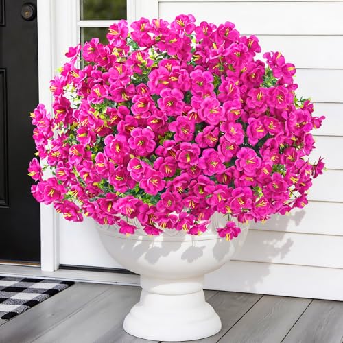 MARTINE MALL 24 Bundles Look Real Artificial Flowers for Outdoors, Realistic Fake Outdoor Flowers, UV Resistant Silk Flowers for Outside Faux Flowers Plants for Outdoor planters Porch, Fushia - color: Fushia, size: 24 Bundles
