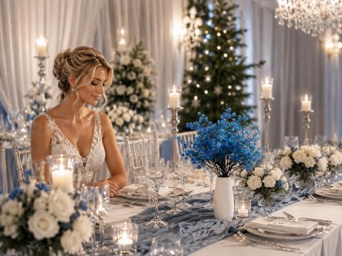 Mandy's 6 Bundles Artificial Royal Blue Baby’s Breath Flowers | 18.5 Inch Silk Gypsophila European Style Modern Home Decor Centerpiece Neutral Wedding Flower Arrangements - color: Royal Blue