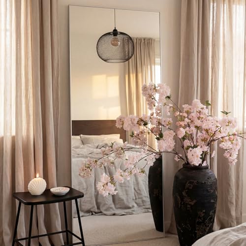 3 Pcs Pink Cherry Blossom Branches 37 Inch Artificial Fake Realistic Cherry Blossom Stems Silk Faux Extra Long Stem Flowers for Tall Vase Home Decor Wedding Table Centerpieces - color: Pink