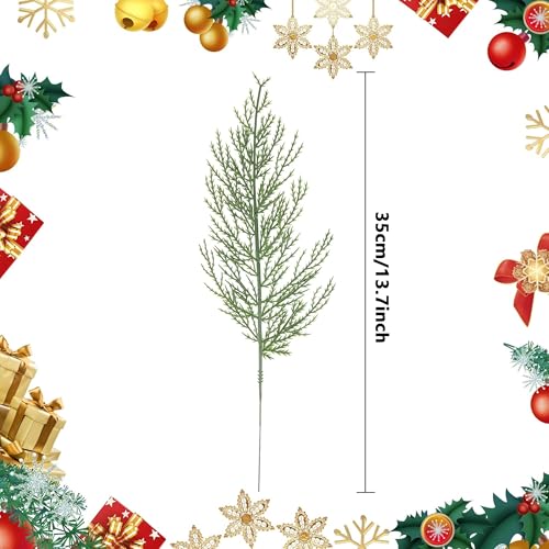Alpurple 25 PCS Artificial Pine Branches-13.7 Inches Fake Greenery Plants Pine Sprigs-Faux Pine Leaves Picks for DIY Garland Crafts Christmas Embellishing and Home Garden Decoration (25PCS) - color: 25pcs