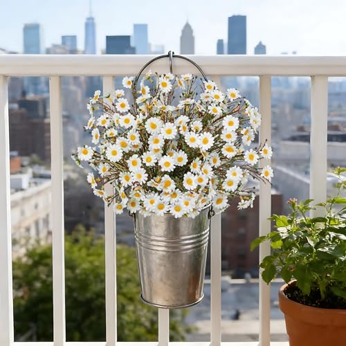 UV Resistant White Daisy Artificial Flowers Lush 4 Bouquets Silk Fake Daisies, 14" UV Protected Faux Daisy Flowers for Indoor & Outdoor Vase, Planter, Floral Arrangements, Centerpieces, Wedding Decor - color: White