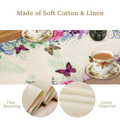 Butterfly Table Runner,Wildflowers Floral Butterflies Spring Seasonal Decor Table Runner for Home Indoor Outdoor Kitchen Holiday Party Wedding Decor 13x36 Inch - color: Butterfly-6, size: 13x36in