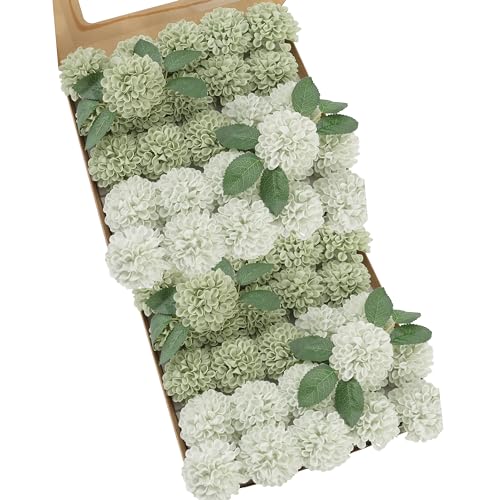 Artificial Flowers, Realistic 50pcs Artificial Rose for DIY Wedding Bouquets Centerpieces Arrangements, Sage Green Dahlia Flowers with Stem for Bridal Shower Party Home Decorations - color: Sage Green Dahlia, size: 50pcs