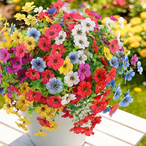 ATTGREAT Artificial Flowers Outdoors Faux Plants UV Resistant Fake Flowers Daisy Plastic Greenery Plnats Outside for Garden Planter Patio Porch Spring Summer Home Home Decor, 12 Bundles (Multicolor) - color: Multi Color, size: 12PCS