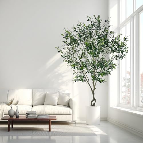 8ft Artificial Olive Tree Potted Plant | Application: Large faux olive tree decor for indoor home, office and living room arrangement - size: 8ft