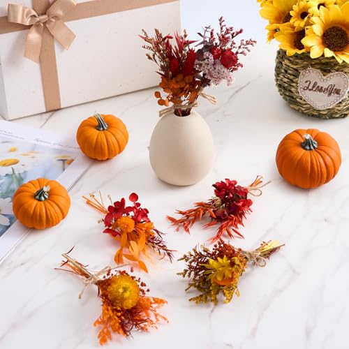 12PCS Fall Dried Flowers Bouquet for Vase Various Dried Wildflowers with Stems Mini Handmade Wildflowers Natural Real Flowers Bulk Flowers for Crafts DIY Wedding Decor (Fall,Burnt Orange Se - color: Burnt Orange Series
