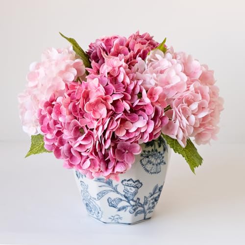 YalzoneMet 3 pcs Real Touch Hydrangea Artificial Flowers, 21" Dark Pink Large Long Stems Wedding Centerpiece Fake Flowers Heads Lifelike Thicks for Home Decor Party DIY Bridal Bouquet Table - color: Rose Red Magenta
