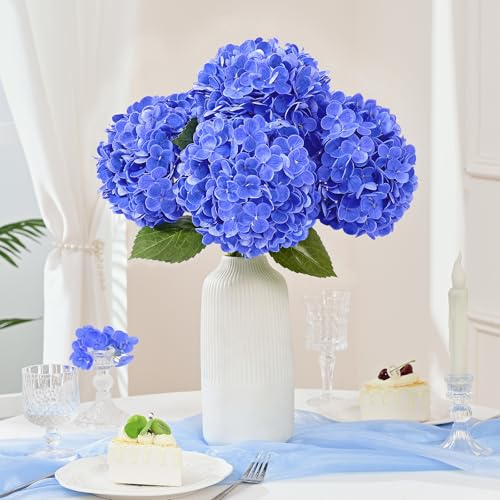 4 Pcs Dark Blue Hydrangea Artificial Flowers, Latex Real Touch Hydrangea Flowers, 19.6'' Full Faux Hydrangea Flowers Fake Flowers for Home Decor Party Wedding Centerpiece Bouquet Floral Arrangements - color: Dark Blue