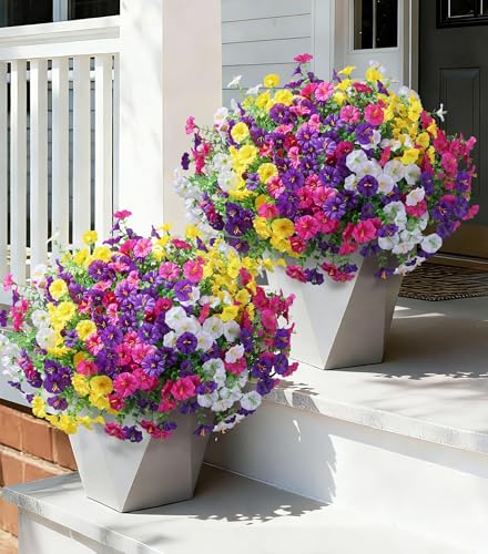 Ivydale 24 Bundles Artificial Flowers for Outdoors Faux Plants Summer Outdoor Decoration Silk Morning Glory Realistic UV Resistant Fake Bulk Petunias for Outside Porch Patio Window Garden Yard Home - color: 4colors Mixed