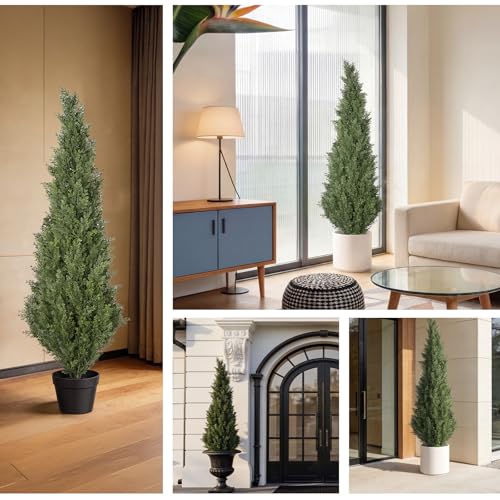 4FT Artificial Cypress Trees 2 Pack Faux Topiary Plants for Outdoor Indoor Home Decor Fake Shrubs for Front Porch Office and Commercial Space - color: Cedar Trees 4ft