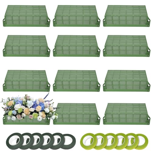 12PCS Floral Foam Cage, Flower Cage Holder, Dry and Wet Rectangle Flower Arrangement, Hangable Green Blocks Floral Foam Cages for Artificial Flesh Flower Wedding Holiday, Home, Garden Party Decoration - size: 12 PCS