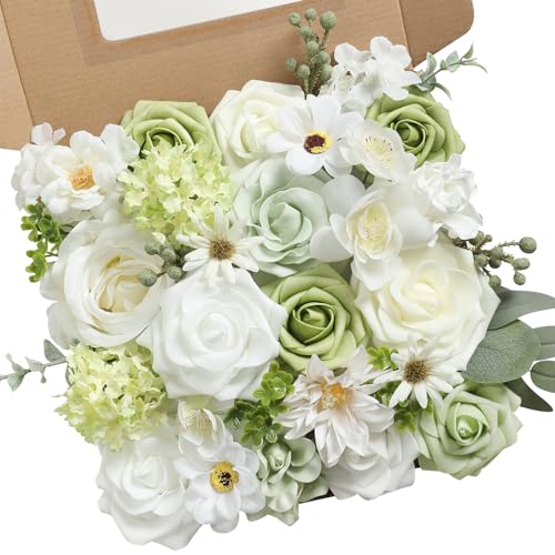 YYHUAWU Artificial Flowers Combo Set Fake Flower Leaf Box with Stems for DIY Wedding Bouquets Centerpieces Arrangements Baby Shower Party Home Decorations - color: Light Green