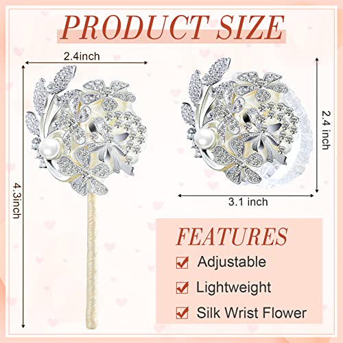 Yunsailing 2 Pcs Rhinestone Wrist Corsage and Boutonniere Set - Artificial Flower Corsage Wristlet for Wedding Prom Homecoming Bridesmaid Bridal Shower Anniversary Formal Event(Silver Ivory,Pearl) - color: Silver Ivory, style: Pearl