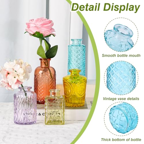 18 Pack Colorful Glass Bud Vase Set, Small Colored Vintage Vases for Centerpieces, Decorative Flower Vases for Wedding Home Table Decor - color: Colorful, size: 18pcs