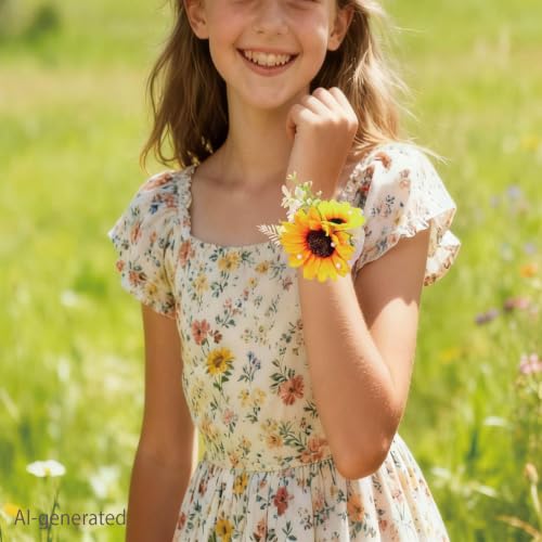 2 Pcs Sunflower Wrist Corsage, Artificial Yellow Flower Corsage Bracelet for Wedding, Prom, Bridesmaid, Mother of the Bride, Bridal Shower Party (2pcs Sunflower Wrist Corsage) - color: 2pcs Sunflower Wrist Corsage