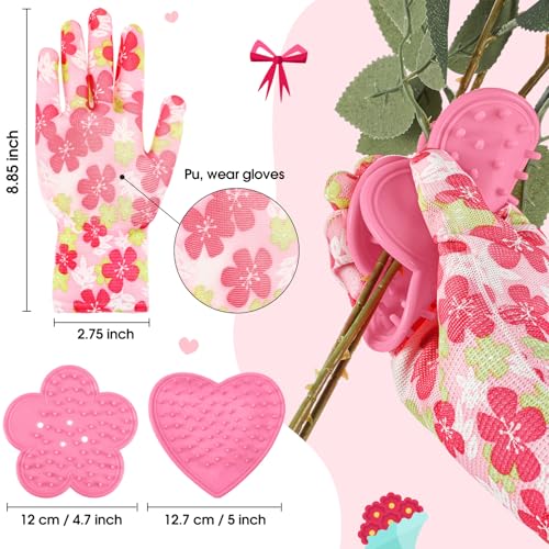 14 Pcs Mother's Day Rose Stripper Thorn Remover Tool Garden Pruning Shears Scissors Kit Leaf Stripping Tool Floral Gloves and Floral Tape Flower Stripper Kit Gift for Wedding Outdoor Gardening(Pink) - color: Pink