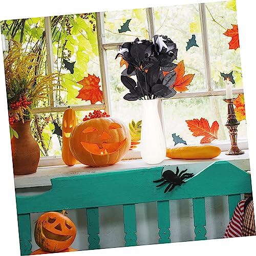 Ipetboom 5Pcs Halloween Artificial Rose Decorations with Creepy Spider Black and White Faux Flowers for Indoor Haunted House Party and Spooky Halloween Atmosphere