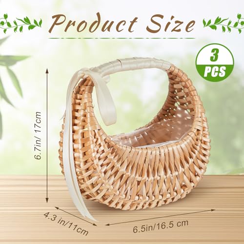 Taiyin Rattan Flower Girl Basket Small Half Moon Straw Wicker Basket with Handle Ideal for Wedding Flower Girl,Picnic,Garden Storage and Home Decor(White Ribbon) - style: White Ribbon