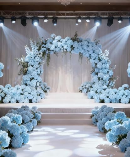 50 Pack Artificial Light Blue Hydrangea Flowers with Leaves, 6 Inch Silk Flower Heads, DIY Mother's Day Wedding Decor Set with 100 Leaves, 50 Stems - color: Light Blue