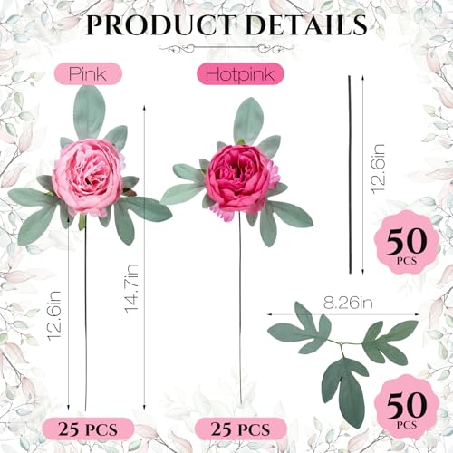 Zeyune 50pcs Artificial Peonies Flowers 4'' Fake Peonies DIY Craft Silk Flower Bulk for Home Wedding Bridal Bouquet Birthday Dining Room Table Centerpieces Backdrop Party Decor(Hot Pink and Pink) - color: Hot Pink and Pink