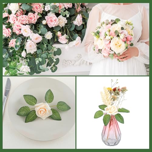 40 Pcs Green Leaves for Decoration Silk Fake Leaves Bulk Artificial Flowers Rose Leaves Plastic Artificial Leaves For Crafts Faux Fake Greenery Leaves Bouquet Garland Wreath Floral Arrangement DIY