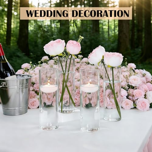 16 Pack Glass Cylinder Bud Vases for Centerpieces, 7.8” H x 2.5” W Clear Flower Vases Bulk, Floating Candle Holder for Wedding Party Home Decor