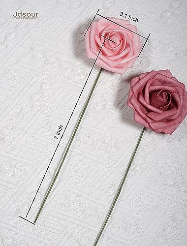 50pcs Artificial Flower，Real Touch Foam Roses w/Stem DIY for Wedding Bouquet Centerpieces Party Shower Home Decor-Shabby Rose Pink - color: Shabby Rose Pink