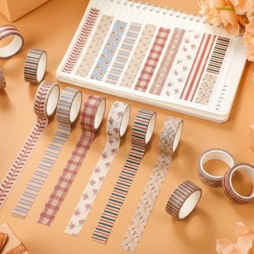 12 Rolls Watercolor Floral Washi Tape Set 15 mm Vintage Flower Decorative Masking Tape for Summer School Arts DIY Craft Scrapbook Journal Supplies Gifts(Retro,Mixed Pattern) - color: Retro, style: Mixed Pattern