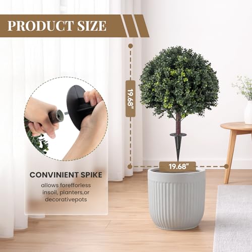 Artificial Topiary Ball Tree Outdoor Plants with Ground Spike 27" UV-Resistant Faux Shrubs, Eucalyptus Fake Plants for Indoor & Outdoor Use, Yard, Porch, and Patio Decor - color: Topiary Ball Tree-2