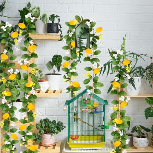 2 Pcs Artificial Lemon Flower Garland Vine, 14 Ft Fake Yellow Lemon Vines Silk Flowers Hanging Floral Garlands Decoration for Room Wall, Flower Themed Party, Wedding Supplies