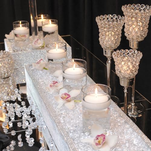 24 Pcs Floating Candles 12 Glass Vases for Centerpieces with 400 Acrylic Fake Ice Cubes 6 Pearl String Vase Filler Floating Candle Centerpieces for Tables Party Event Wedding Home Decor
