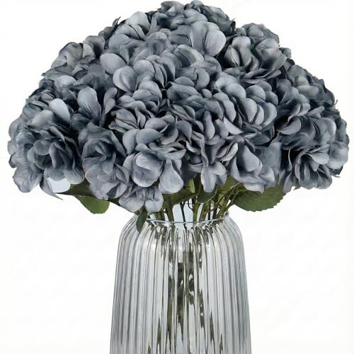2Bouquets Artificial Fake Flowers Silk Hydrangea Arrangements Wedding Bouquets Decorations Plastic Floral Home Kitchen Garden Party Festival Bar DIY (Grey,5 Flower Heads) - color: Grey，5 Flower Heads