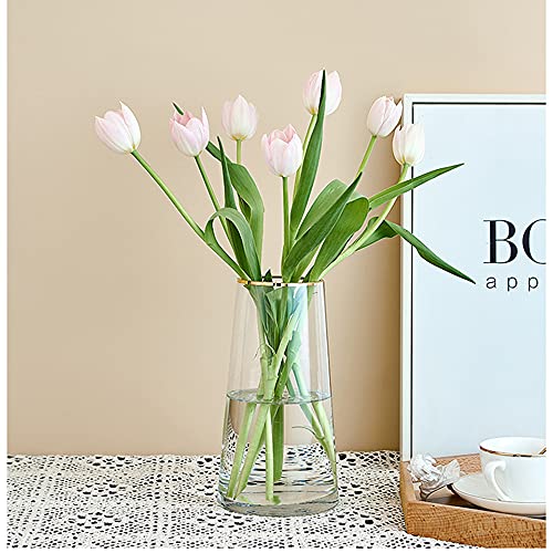 Moden Trapezoid Glass Vase with Gold Mouth for Centerpieces Home Wedding Decoration (1, Small 4.7" x 8.7") - size: Small 4.7" x 8.7"