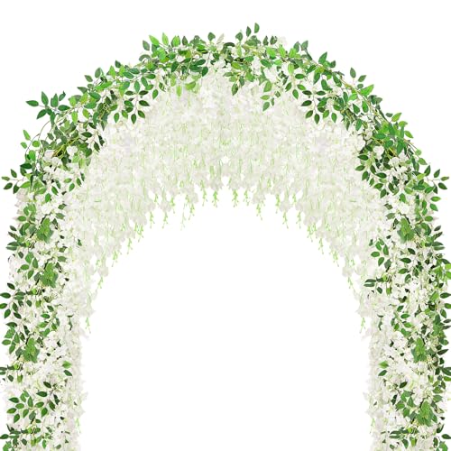 150 Branches Wisteria Hanging Flowers,10Pcs Total 60ft White Wisteria Artificial Flowers Garland Vine Silk Hanging Flowers for Wedding Party Arch Ceremony Garden Home Backdrop Decor - color: White, size: 10