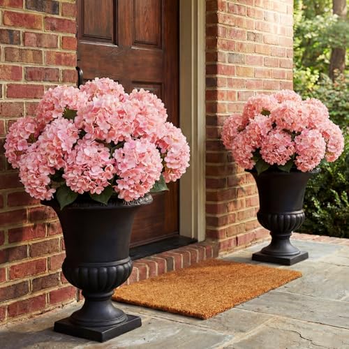 Hotop Hydrangea Artificial Flower Bush for Outdoor 19.6inch Large Silk Hydrangea 5 Heads Realistic UV Resistant Fake Flower for Porch Bouquet Window Box Wedding Indoor(2 Pcs,Rose Red) - color: Rose Red