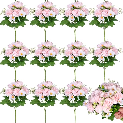Olgaa 12 Bundles Peonies Artificial Flowers Fake Hydrangea Silk Peony Bouquet Bulk for Vase Floral Arrangements Wedding Arch Decor Centerpiece Table Decorations (Light Pink) - color: Light Pink