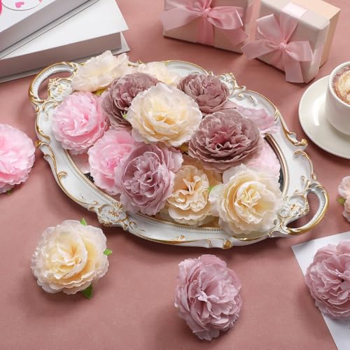 Thiccywoov 50 Pcs Artificial Flowers, 3.2 Inches Silk Rose Head Flowers Fake No Stem for Wedding Bridal Bouquet Home Floral Decor DIY Centerpieces Arrangements Party Tables Decorations(Grey Pink) - color: Grey Pink