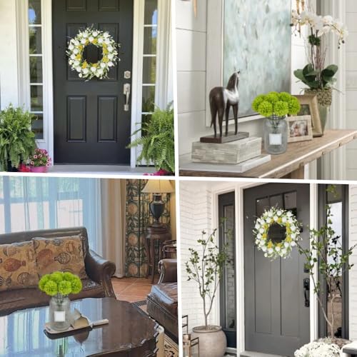 Artificial Chrysanthemum Ball Flowers Hydrangea Arrangement Bouquet Presents Decor 10pcs Without Vase (Green) - color: Green