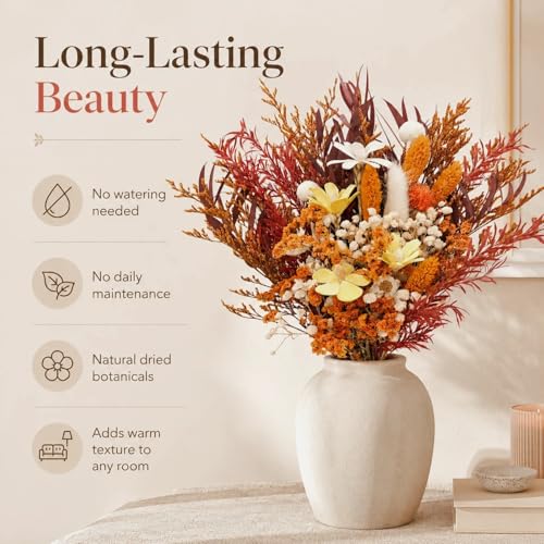 17" Dried Flower Bouquets, 100% Natural Dried Flowers with Dried Daisy,Dried Baby Breath,Eucalyptus,Orange Dried Flowers Decor for Vase Rustic Boho Home Decor,Party Fall Decor for Wedding Gift - color: Orange Daisy B