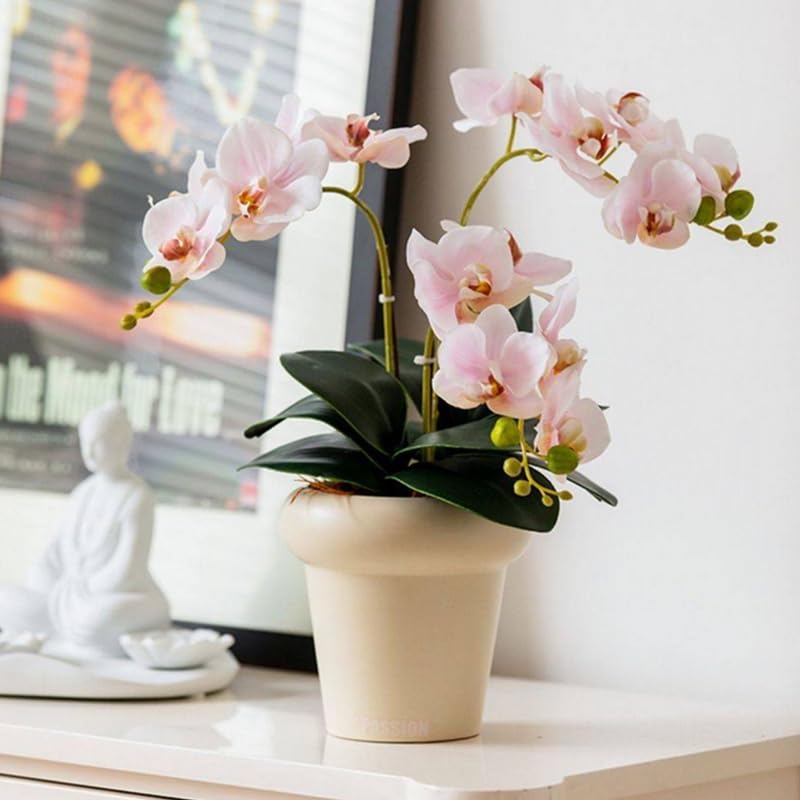 4-Pcs Artificial Flowers Real Touch Latex Phalaenopsis 17.7inch Artificial Orchid Stem Bouquets for Wedding Party Home Garden Decor,Light Pink - color: Light Pink